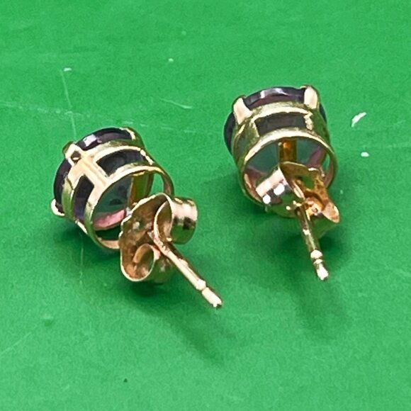 Estate 14K Gold Amethyst Stud Earrings Mexico Hallmarked Lavender Purple Jewelry - Picture 6 of 11